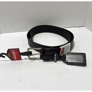 New Wrangler Men's Genuine Black Leather Casual Belt free key fob metal buckle s